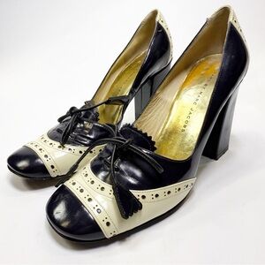 Marc Jacobs retro style Two-Tone tassel lace Leather Heels size 37.5